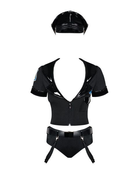 Еротичний костюм поліцейського Obsessive Police set S/M, black, топ, шорти, кепка, пояс, портупея SO7725 фото