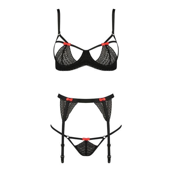 Комплект білизни PERDITA SET black XXL/XXXL - Passion Exclusive: стрепи: ліф, стрінги і пояс для пан PS26506 фото