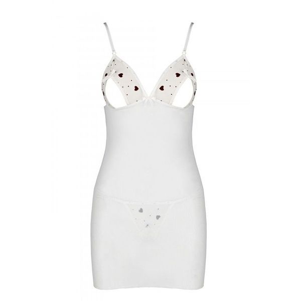Сорочка з вирізами на грудях, стрінги Passion LOVELIA CHEMISE L/XL, white SO4762 фото