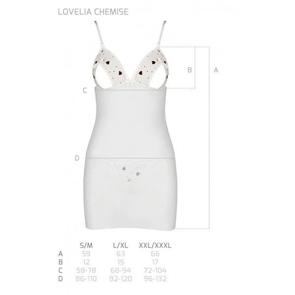 Сорочка з вирізами на грудях, стрінги Passion LOVELIA CHEMISE L/XL, white SO4762 фото