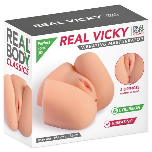 Мастурбатор-півторс з вібрацією Real Body Real Vicky вагіна та анус, 22х19 см SO9952 фото
