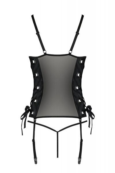 Сітчастий корсет з екошкіри Passion MALWIA CORSET 4XL/5XL black, з люверсами та знімними пажами SO7098 фото