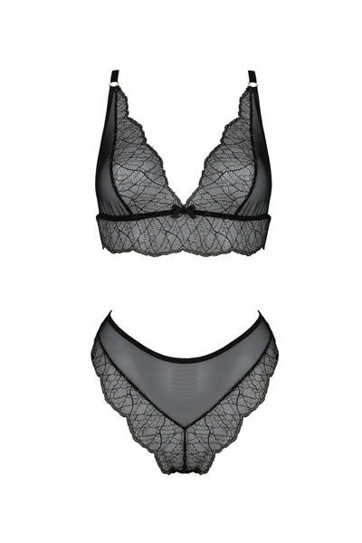 Комплект білизни Passion AMBERLY SET 4XL/5XL black, ліф, трусики бразиліана, люрексова нитка SO7055 фото