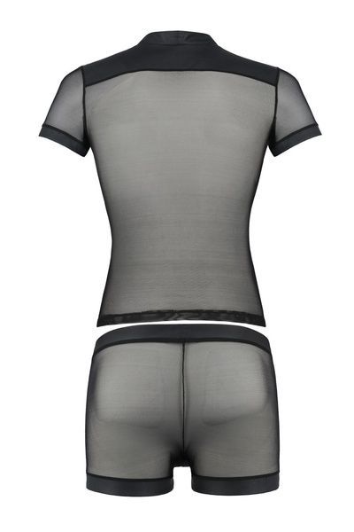 Комплект сітчастої чоловічої білизни Passion 052 SET MICHAEL L/XL black, сорочка, боксери, заклепки SO7624 фото