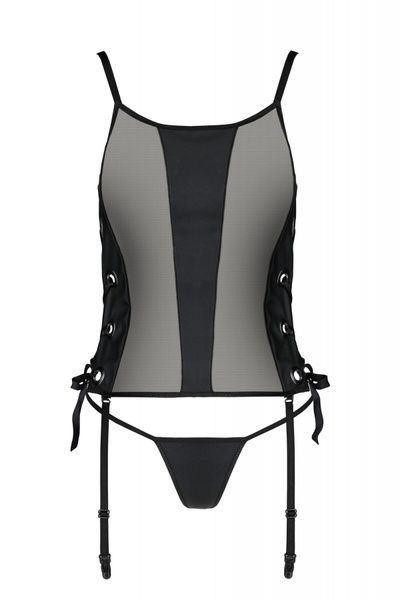 Сітчастий корсет з екошкіри Passion MALWIA CORSET 4XL/5XL black, з люверсами та знімними пажами SO7098 фото