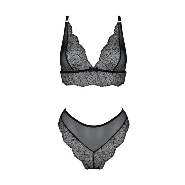 Комплект білизни Passion AMBERLY SET 4XL/5XL black, ліф, трусики бразиліана, люрексова нитка SO7055 фото