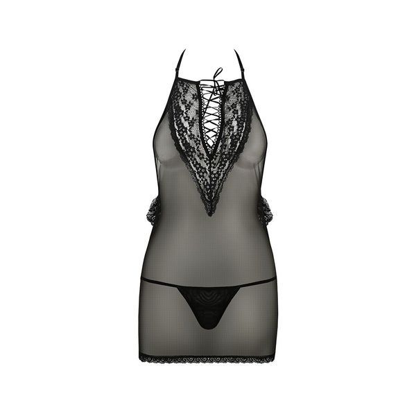 Сорочка прозора приталена Passion ERZA CHEMISE S/M, black, трусики PS26005 фото