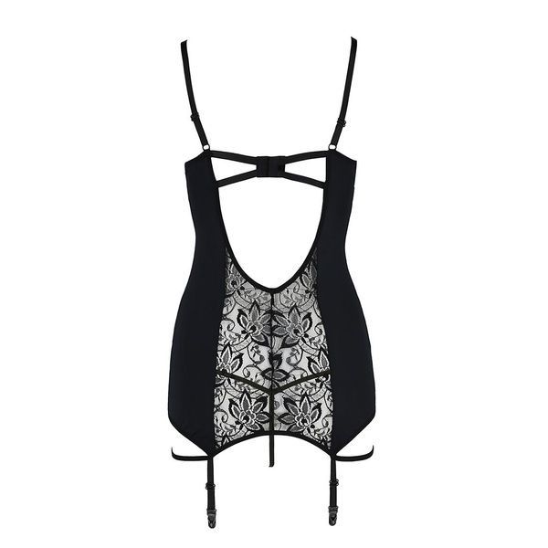 Сорочка приталена з пажами PAULINE CHEMISE black S/M - Passion, трусики EL15802 фото