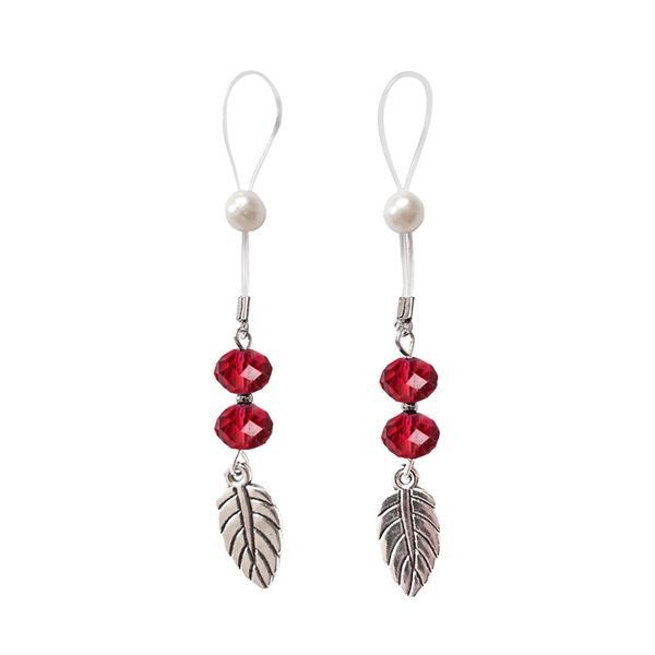 Прикраси з намистинами та листочком для сосків Art of Sex &ndash; Nipple Jewelry Leaf, червоні SO5396 фото