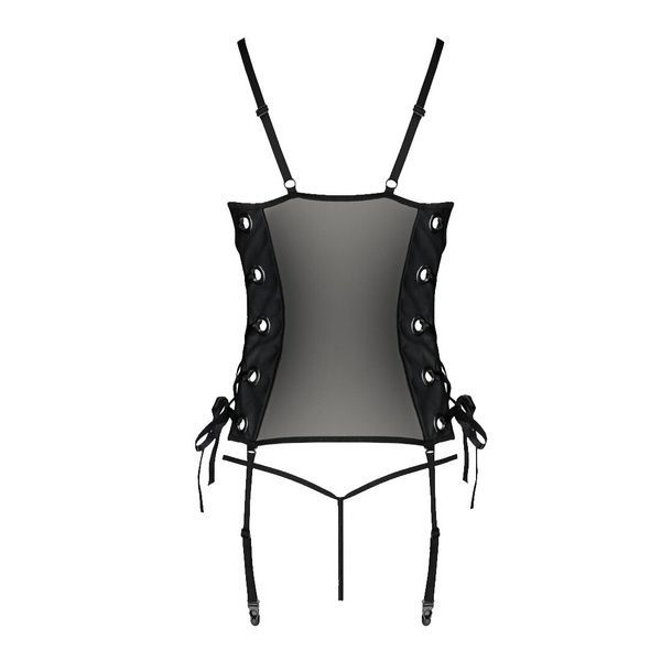 Сітчастий корсет з екошкіри Passion MALWIA CORSET 6XL/7XL black, з люверсами та знімними пажами SO7099 фото