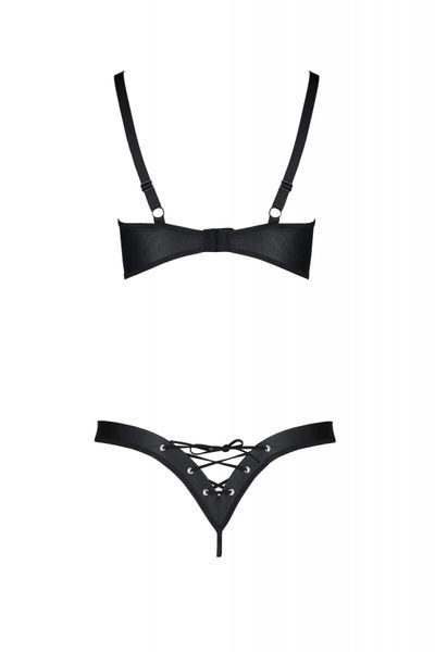 Комплект з екошкіри Passion CELINE BIKINI 4XL/5XL black, відкритий бра, стрінги зі шнурівкою SO7057 фото