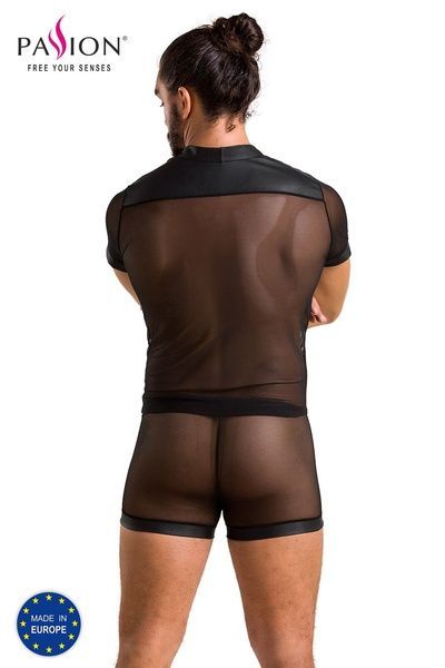 Комплект сітчастої чоловічої білизни Passion 052 SET MICHAEL 2XL/3XL black сорочка, боксери заклепки SO7626 фото