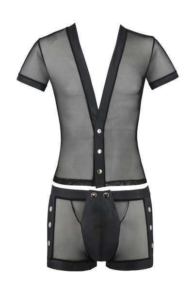 Комплект сітчастої чоловічої білизни Passion 052 SET MICHAEL 2XL/3XL black сорочка, боксери заклепки SO7626 фото