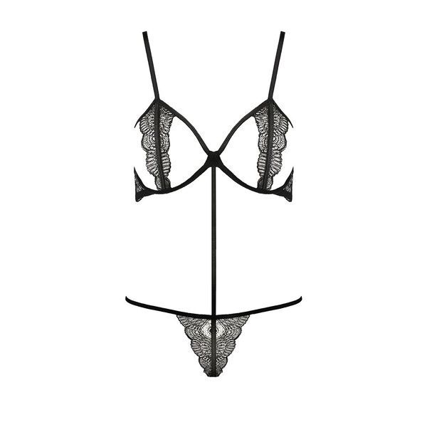 Комплект білизни Passion Exclusive QUENTRIS BIKINI XXL/XXXL, black, стрінги і напіввідкритий ліф PS26603 фото