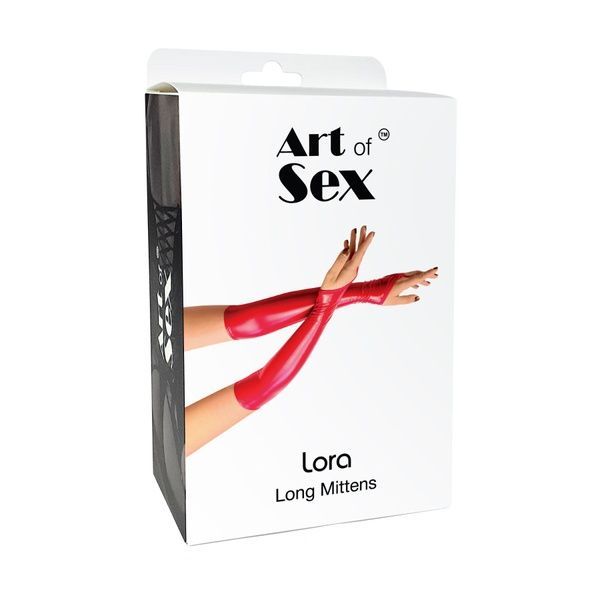 Вінілові мітенки Art of Sex - Lora довгі, размер L, колір червоний SO7477 фото