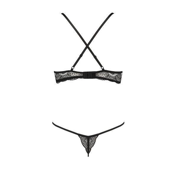 Комплект білизни Passion Exclusive QUENTRIS BIKINI XXL/XXXL, black, стрінги і напіввідкритий ліф PS26603 фото