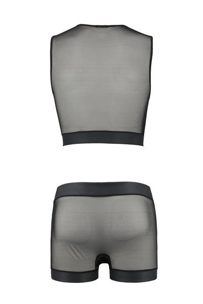 Комплект чоловічої білизни на шнурівці Passion 053 SET WILLIAM L/XL Black, жилет, боксери SO7627 фото