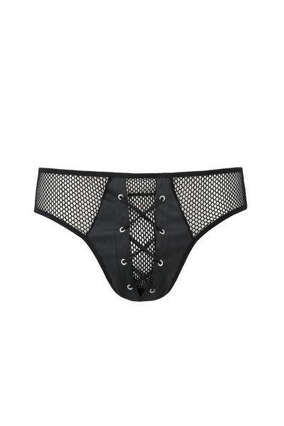 Чоловічі труси зі шнурівкою Passion 035 SLIP RICHARD S/M Black, екошкіра, сітка SO7577 фото