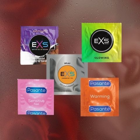 Deluxe Edition: EXS Chocolate Flavoured - 10 шт, EXS Delay - 13 шт, EXS Glowing - 13 шт, Pasante Ultra Sensitive Touch - 7 шт, Pasante Warming - 4 шт MM2322 фото