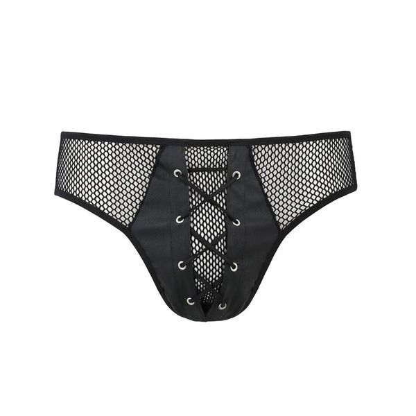 Чоловічі труси зі шнурівкою Passion 035 SLIP RICHARD S/M Black, екошкіра, сітка SO7577 фото