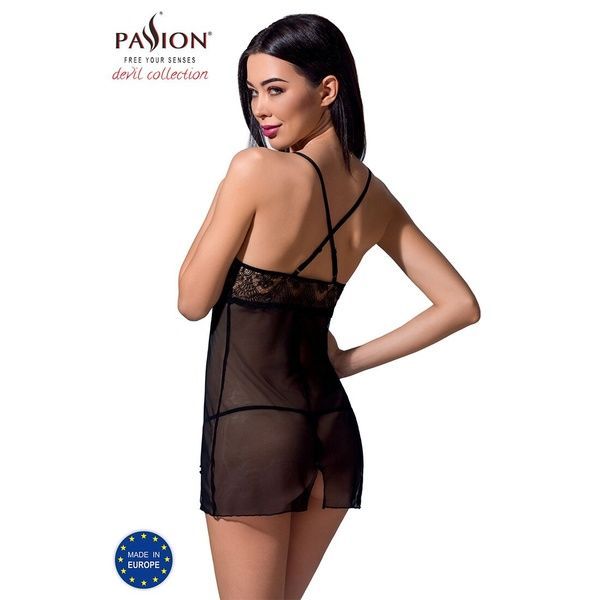 Прозора сорочка приталена Passion QUENTRIS CHEMISE L/XL, black, трусики PS26604 фото
