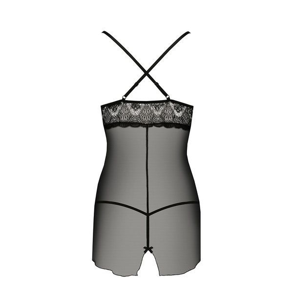 Прозора сорочка приталена Passion QUENTRIS CHEMISE L/XL, black, трусики PS26604 фото