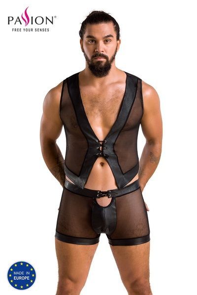 Комплект чоловічої білизни на шнурівці Passion 053 SET WILLIAM S/M Black, жилет, боксери SO7628 фото