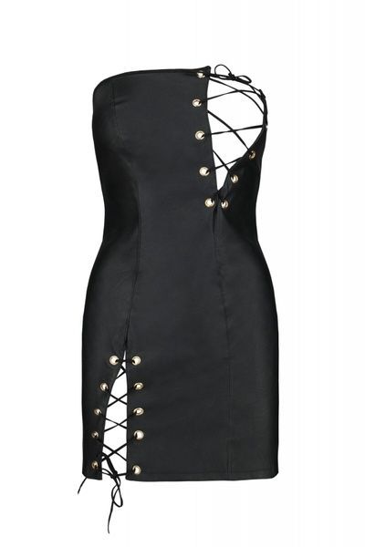 Мінісукня з екошкіри Passion CELINE CHEMISE 4XL/5XL, black, шнурівка, трусики в комплекті SO7061 фото