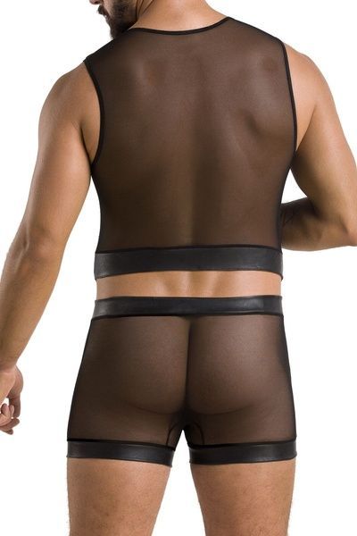 Комплект чоловічої білизни на шнурівці Passion 053 SET WILLIAM S/M Black, жилет, боксери SO7628 фото