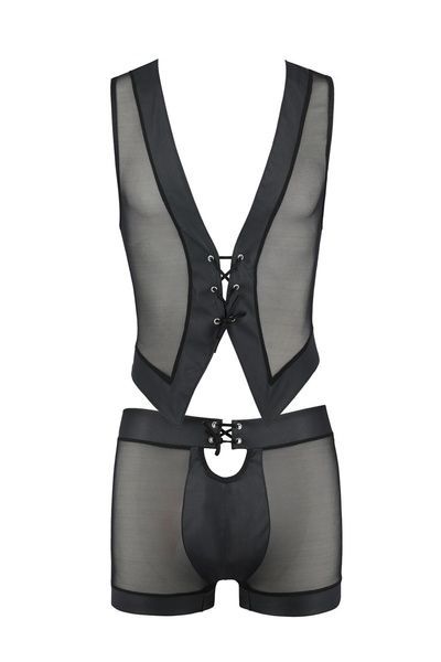 Комплект чоловічої білизни на шнурівці Passion 053 SET WILLIAM S/M Black, жилет, боксери SO7628 фото
