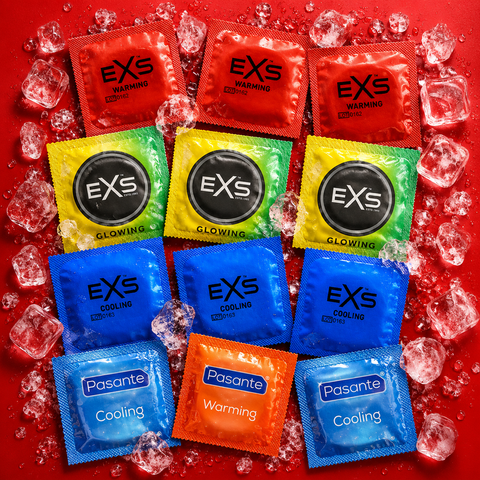 Набір 20 шт Hot & Cold Lab Mix: EXS Glowing &mdash; 2 шт; EXS Warming &mdash; 5 шт; EXS Cooling &mdash; 5 шт; Pasante Cooling з охолоджуючим ефектом &mdash; 4 шт; Pasante Warming &mdash; з розігріваючим ефектом, ребристі &mdash; 4 шт. MM27342 фото