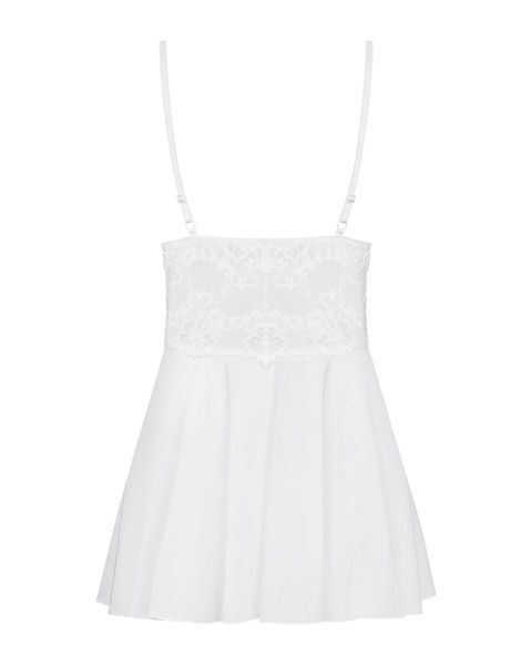 Сатиновий пеньюар із мереживом Obsessive 810-BAB-2 babydoll & thong S/M, білий, пеньюар, танга SO7154 фото