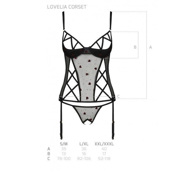 Корсет з підв'язками, стрінги Passion LOVELIA CORSET XXL/XXXL, black SO4767 фото