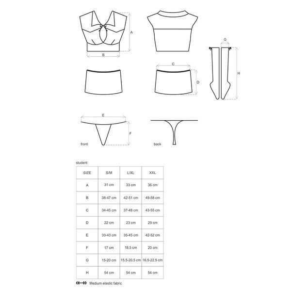 Еротичний костюм студентки Obsessive Student 4 pcs costume S/M, топ, спідниця, стринги, гольфи SO7731 фото