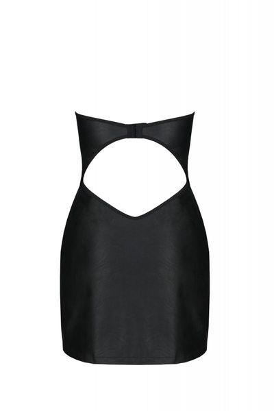 Мінісукня з екошкіри Passion CELINE CHEMISE 6XL/7XL, black, шнурівка, трусики в комплекті SO7062 фото