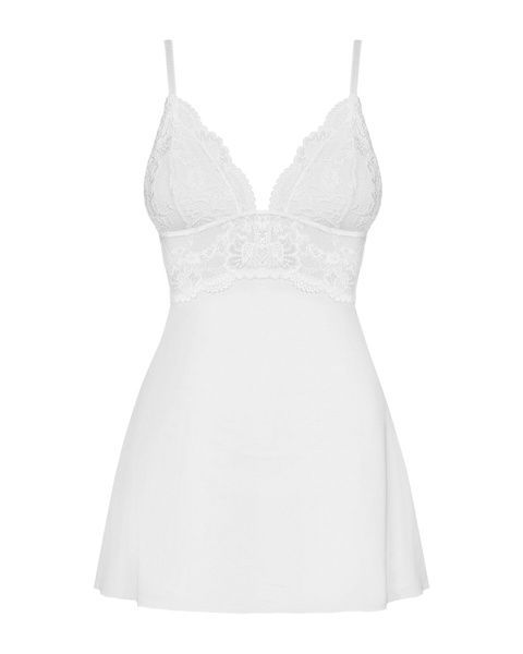 Сатиновий пеньюар з мереживом Obsessive 810-BAB-2 babydoll & thong L/XL, білий, пеньюар, танга SO7155 фото
