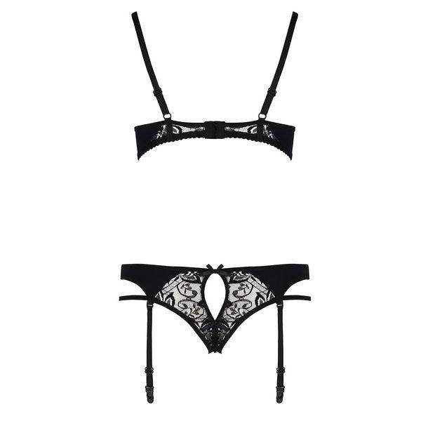Комплект білизни Passion PAULINE SET XXL/XXXL, black, стрепи, ліф, стрінги і пояс для панчох EL15806 фото