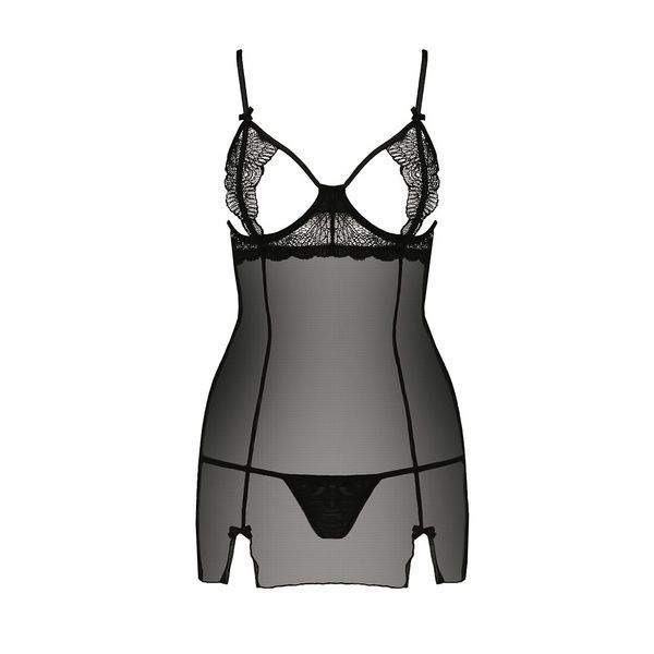 Прозора сорочка приталена Passion QUENTRIS CHEMISE XXL/XXXL, black, трусики PS26606 фото