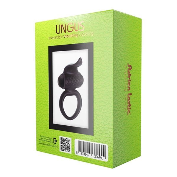 Ерекційне віброкільце Adrien Lastic Lingus Black з язичком і щіточкою для стимуляції клітора AD30649 фото