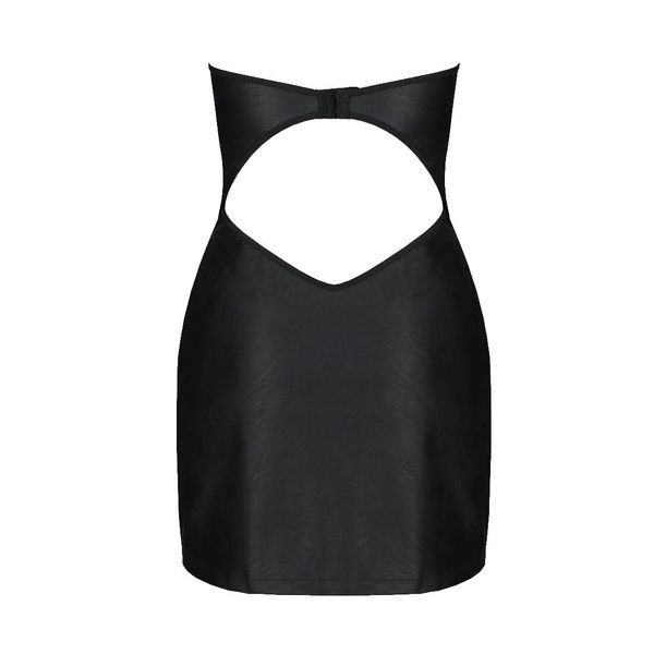 Мінісукня з екошкіри Passion CELINE CHEMISE 6XL/7XL, black, шнурівка, трусики в комплекті SO7062 фото
