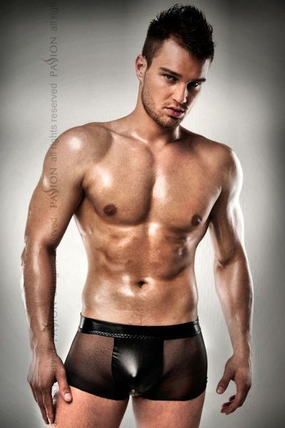 Прозорі чоловічі шортики з гульфіком Passion 003 SHORT black L/XL PSM0031 фото