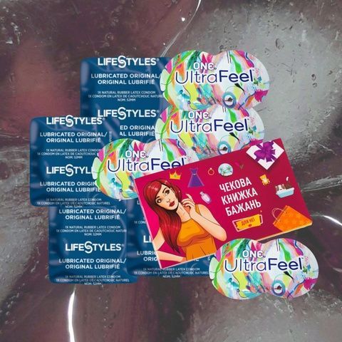 Набір Чекова Книжка Бажань: Для Неї (UA) та ONE Ultra Feel 4 шт., LifeStyles Ultra Lubricated 4 шт. MM1802 фото