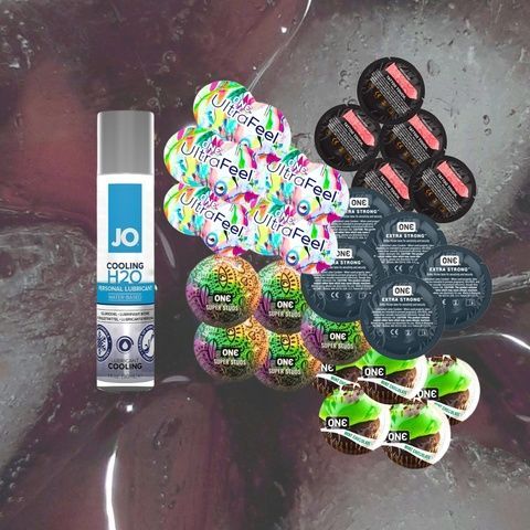 Набір ONE 5 x 5 (ONE Ultra Feel &ndash; 5 шт., ONE Шоколад та м'ята &ndash; 5 шт., ONE Tattoo Touch Red &ndash; 5 шт., ONE Super Studs &ndash; 5 шт., ONE Extra Strong &ndash; 5 шт., System JO H2O COOLING 30 мл) MM1407 фото