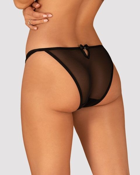Напівпрозорі трусики з підвіскою Obsessive Ivannes panties black S/M, чорні SO7280 фото