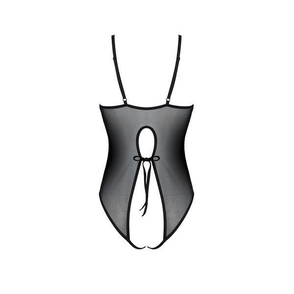 Боді з ажурним декором та відкритим кроком Passion URSULA BODY L/XL, black SO5829 фото