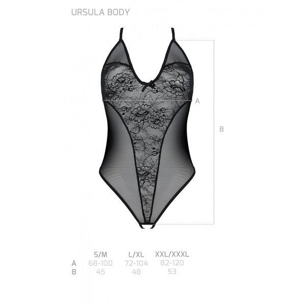 Боді з ажурним декором та відкритим кроком Passion URSULA BODY L/XL, black SO5829 фото