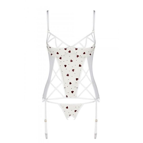 Корсет з підв'язками, стрінги Passion LOVELIA CORSET S/M, white SO4769 фото