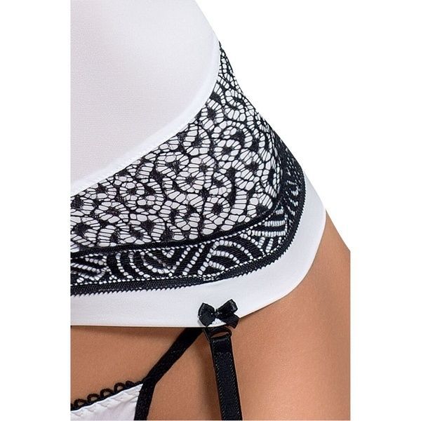 (SALE) Корсет з пажами SUELO CORSET white L/XL - Passion Exclusive, трусики, шнурівка PS23406 фото