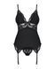 Сатиновий мереживний корсет Obsessive 810-COR-1 babydoll & thong L/XL, чорний, корсет, танга SO7157 фото 13