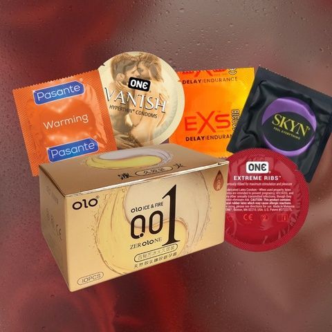 Комплект: Pasante Warming розігріваючі,13 шт.; Skyn Elite Non Latex безлатексні, ультратонкі, 3 шт.; Skyn Non-Latex, безлатексні, класичні 4 шт.; OLO Warming з гіауроновою змазкою 3 шт.; Pasante Cooling охолоджуючі, ребристі 7 шт.; MM27056 фото
